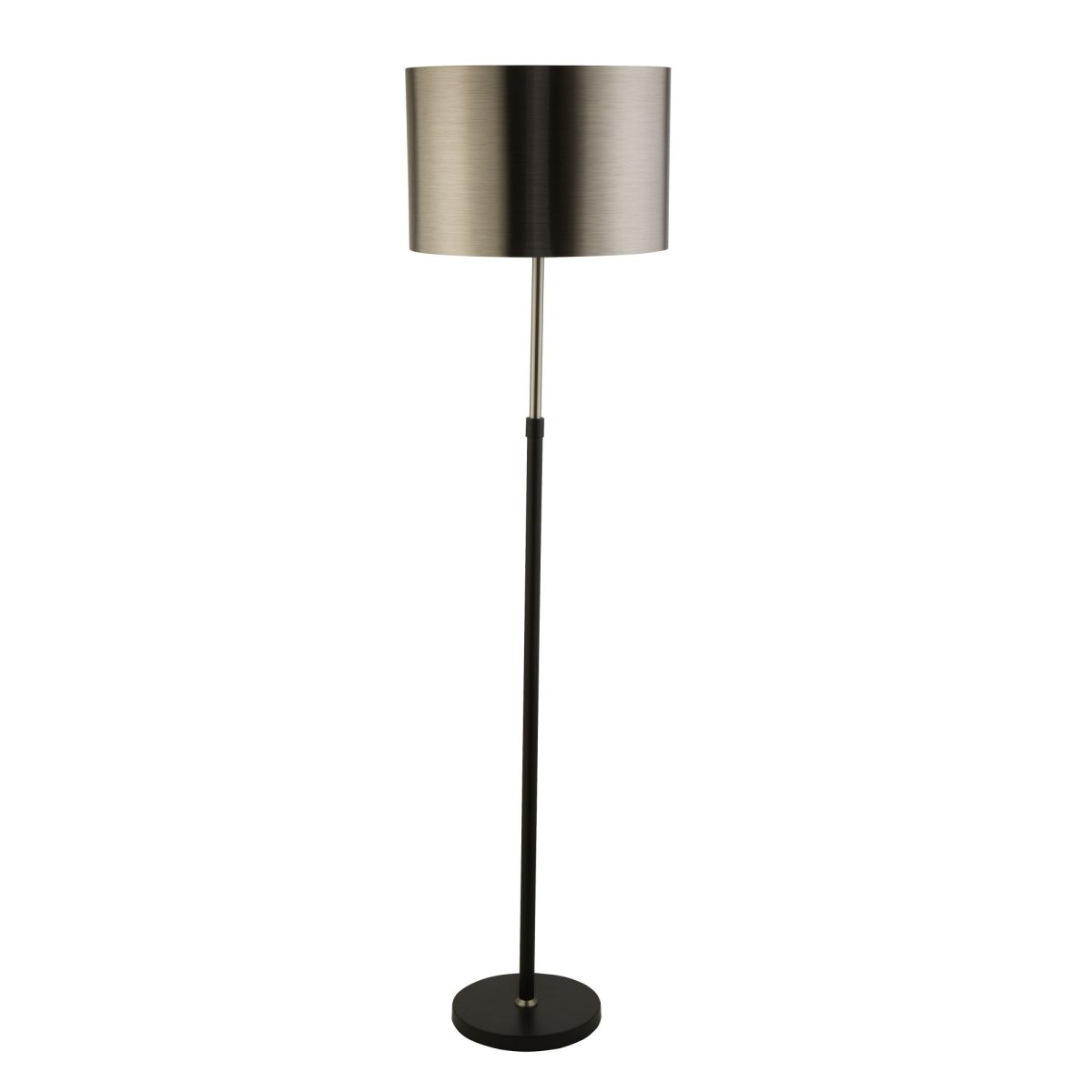 Touch Matzwart vloerlamp Van Searchlight - De kap van geborsteld metaal geeft een luxe en verfijnde uitstraling, terwijl de strakke zwarte basis een minimalistisch profiel creëert dat in de meeste interieurs past.