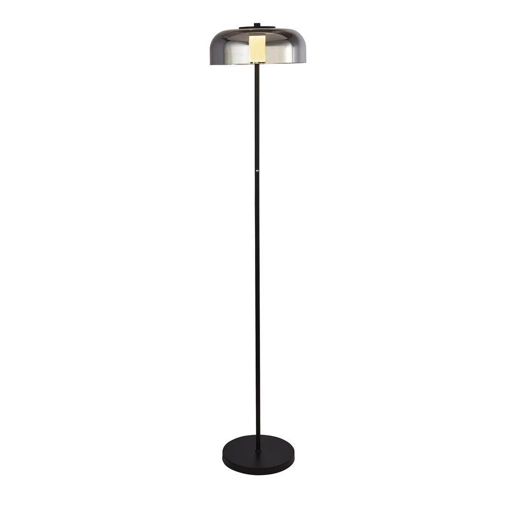 Frisbee Zwart vloerlamp Van Searchlight - De lamp heeft een soepele aanraakfunctie en is voorzien van een geïntegreerde 3-staps dimmer, zodat u de helderheid eenvoudig kunt aanpassen aan uw stemming en behoeften.