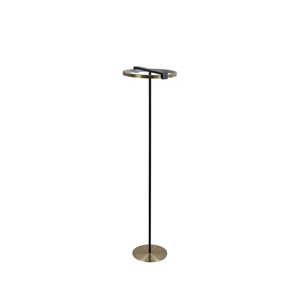 Aerial Messing/zwart vloerlamp Van Searchlight - De ronde ring met ge&iuml;ntegreerde LED verspreidt een gelijkmatig en aangenaam licht dat perfect past in de woonkamer, bij de leesstoel of als decoratieve verlichting in een hoek.