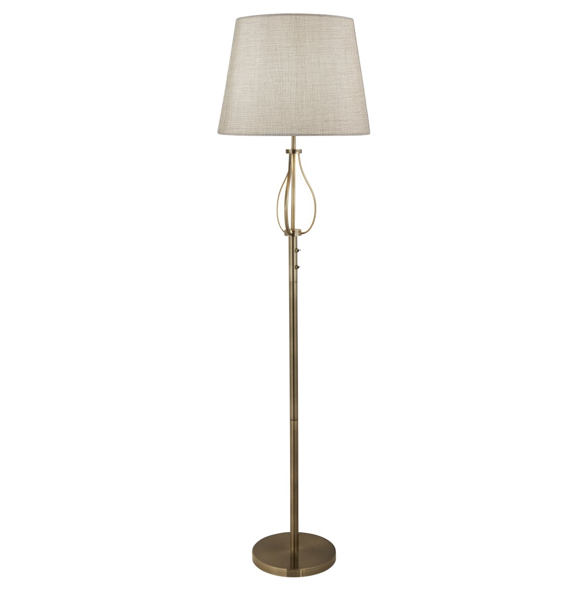 Vegas Antiek messing vloerlamp Van Searchlight - Dankzij de antieke messing afwerking en stijlvolle, op linnen geïnspireerde lampenkap verspreidt de lamp zacht en aangenaam licht, wat een warme sfeer in uw huis creëert.