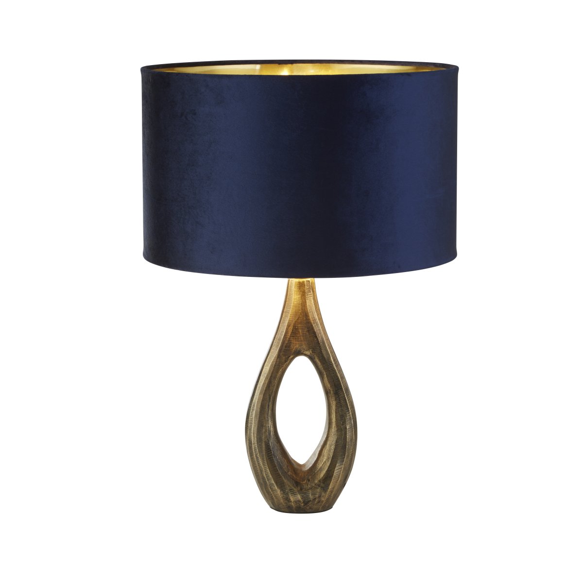 Bucklow 40cm Donkerblauw tafellamp Van Searchlight - Het verfijnde ontwerp van de lamp geeft een gevoel van verfijnde stijl en creëert een warm, zacht licht dat perfect is om een uitnodigende sfeer te creëren in de woonkamer of slaapkamer.
