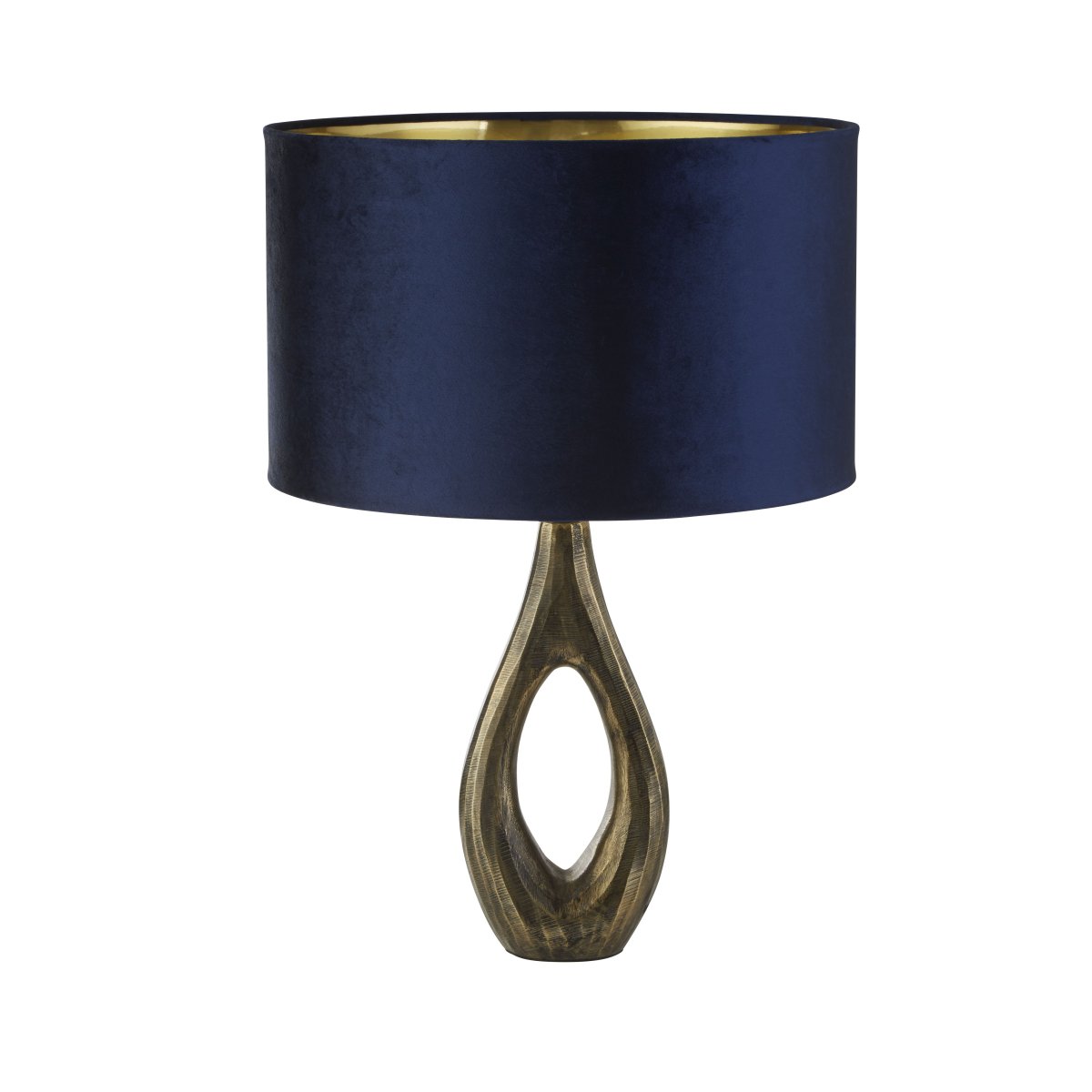 Bucklow 40cm Donkerblauw tafellamp Van Searchlight - Het verfijnde ontwerp van de lamp geeft een gevoel van verfijnde stijl en creëert een warm, zacht licht dat perfect is om een uitnodigende sfeer te creëren in de woonkamer of slaapkamer.