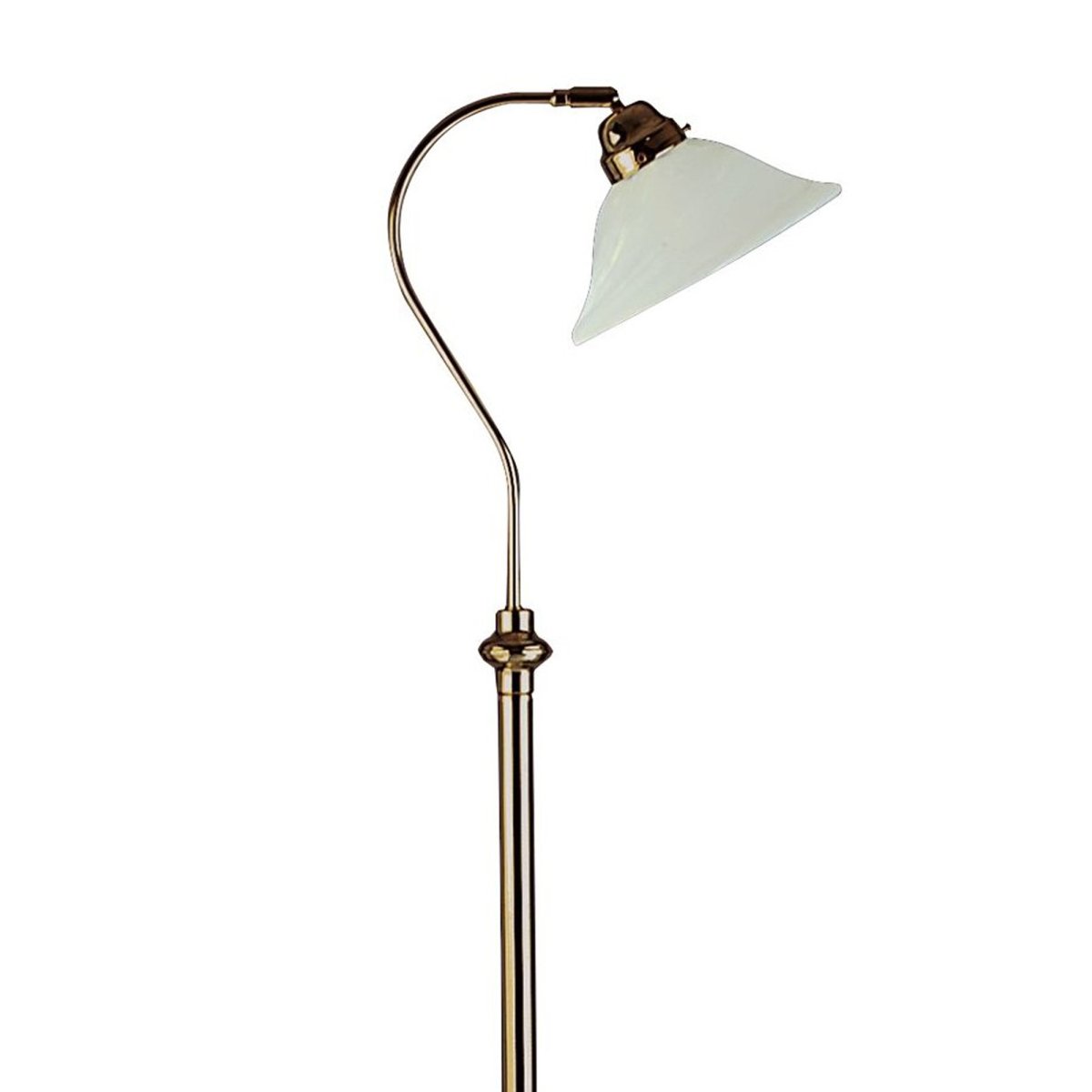 Adjustable Antiek messing vloerlamp Van Searchlight - Met zijn strakke messing afwerking en zacht gevormde glazen lampenkap geeft hij een prachtig licht dat perfect past in de leeshoek of als extra verlichting in de woonkamer.