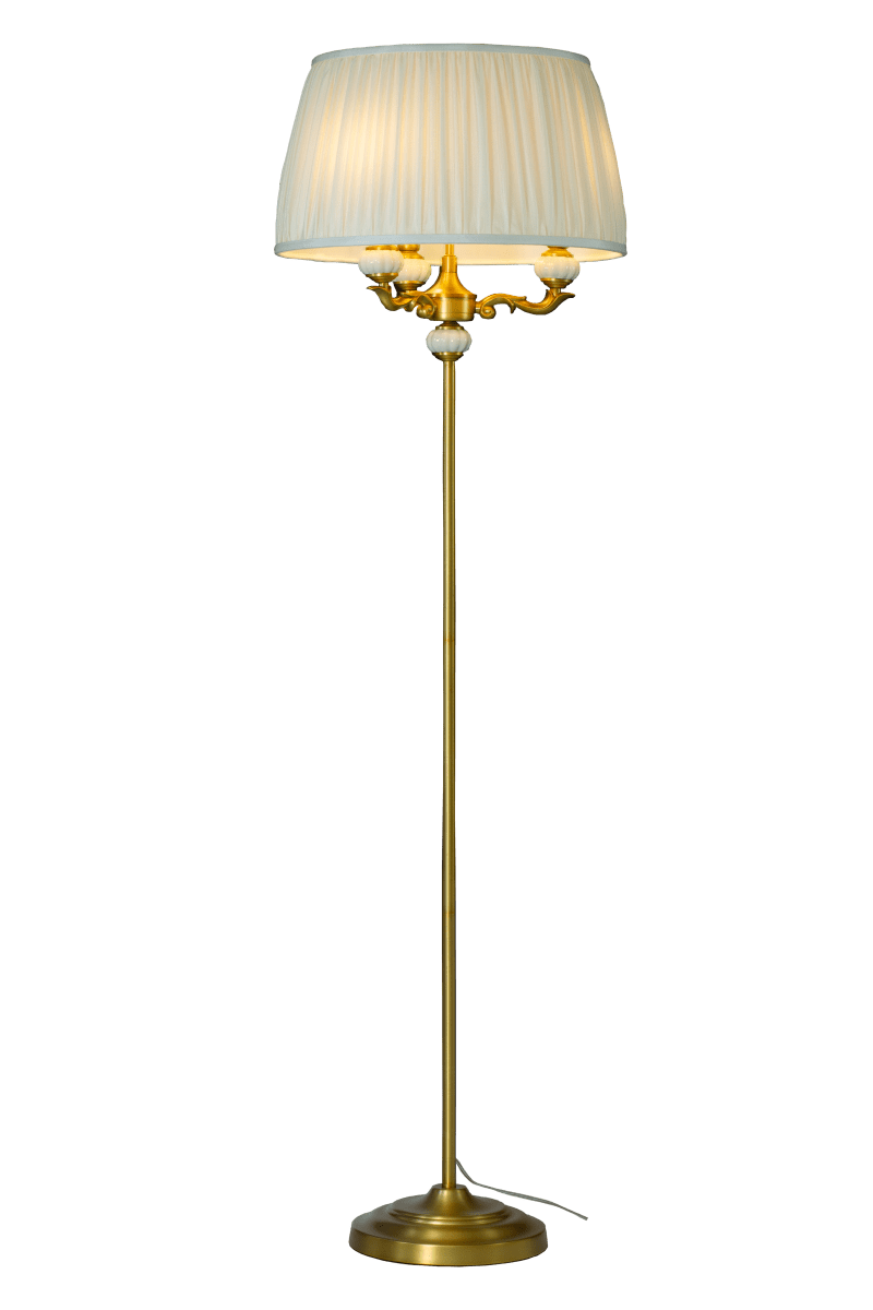 Toulouse Goud vloerlamp Van Aneta Lighting - De Toulouse vloerlamp heeft een klassieke en elegante uitstraling met decoratieve details en een prachtige gouden afwerking.