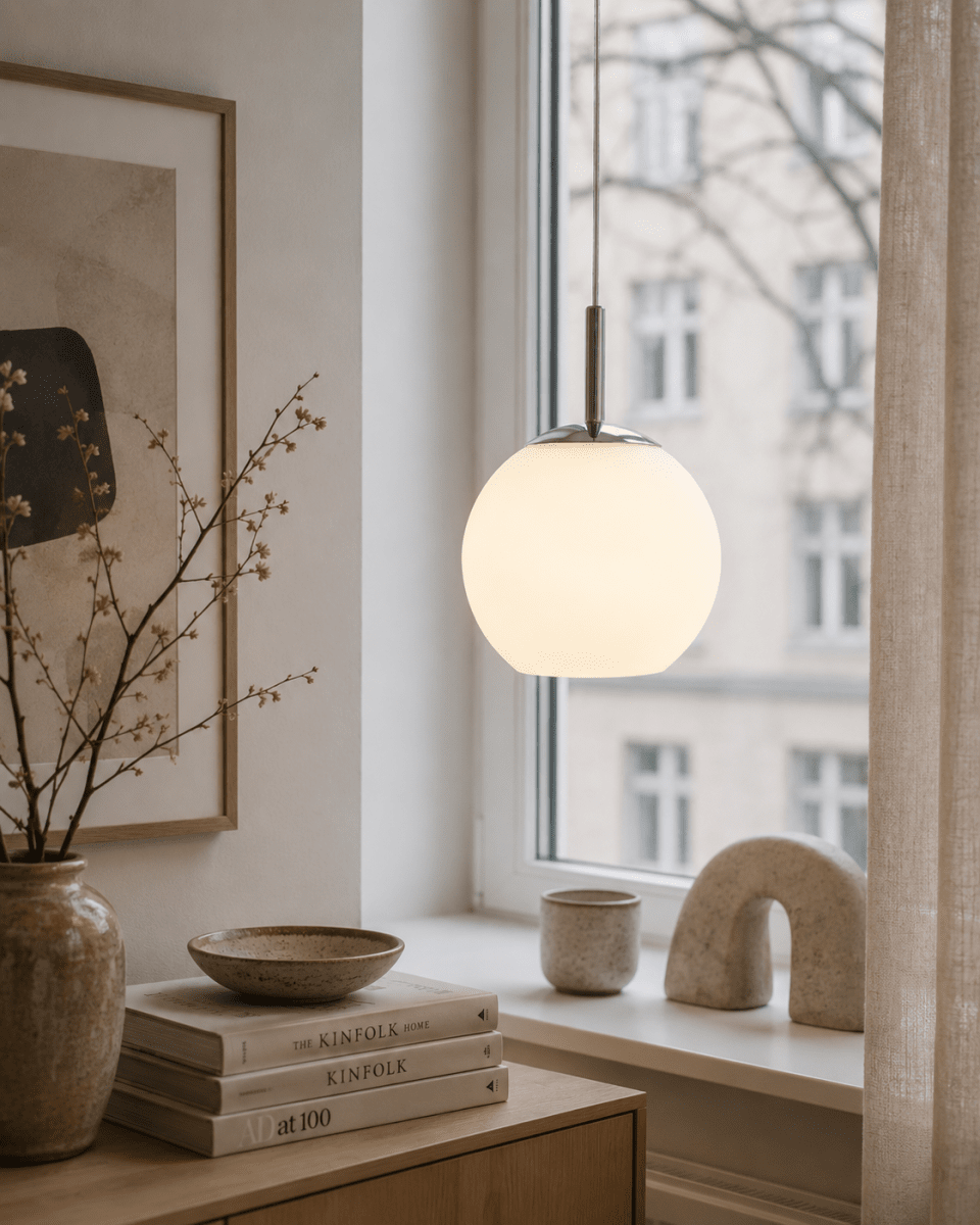 Globi Ø15 Chroom/wit raamlamp Van Nordic Lighting - De Globi raamlamp is een stijlvolle en moderne lamp die de kamer een warme en gezellige sfeer geeft.