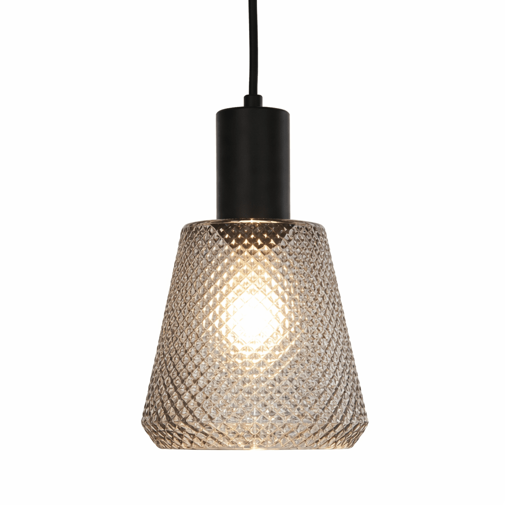 Daimon Ø15 Rookkleurig raamlamp Van Lampan - De kap van rookglas heeft een prachtig patroon dat zorgt voor een levendig en sfeervol licht.