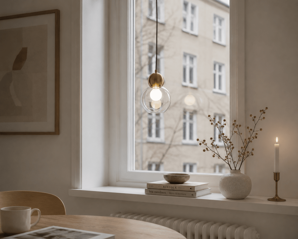Barba Ø15 Transparant/koper raamlamp Van Lampan - De transparante glazen kap laat de lichtbron deel uitmaken van het ontwerp en verspreidt een helder en fijn licht.