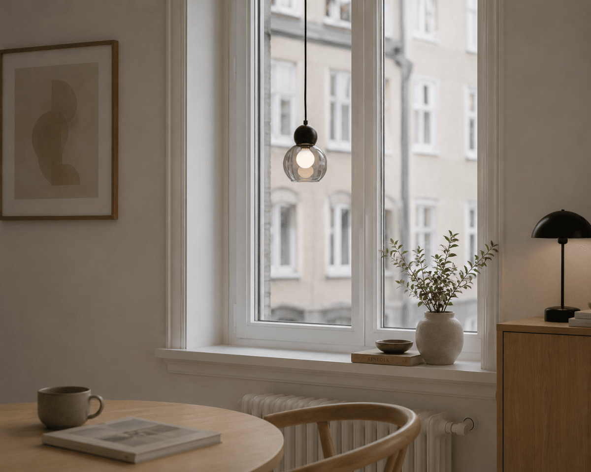 Barba Ø15 Rook/zwart raamlamp Van Lampan - De zwarte metalen bovenkant geeft een elegante en tijdloze uitstraling, terwijl de kap van rookglas een zacht en aangenaam licht verspreidt.