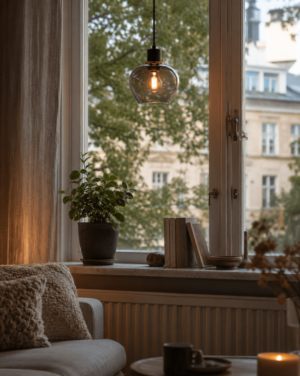 Ariston Ø20 Rookkleurig raamlamp Van Lampan - De kap van rookglas zorgt voor een aangenaam licht, terwijl de details van geborsteld messing een moderne en exclusieve uitstraling geven.