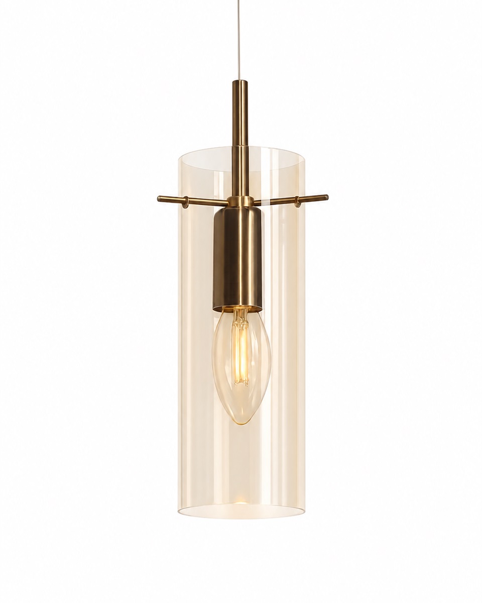 Cilinda Ø7 Messing/amber raamlamp Van Nordic Lighting - Het amberkleurige glas zorgt voor een mooie lichtverspreiding en in combinatie met de antieke messing details vormt het een stijlvolle toevoeging aan uw interieur.