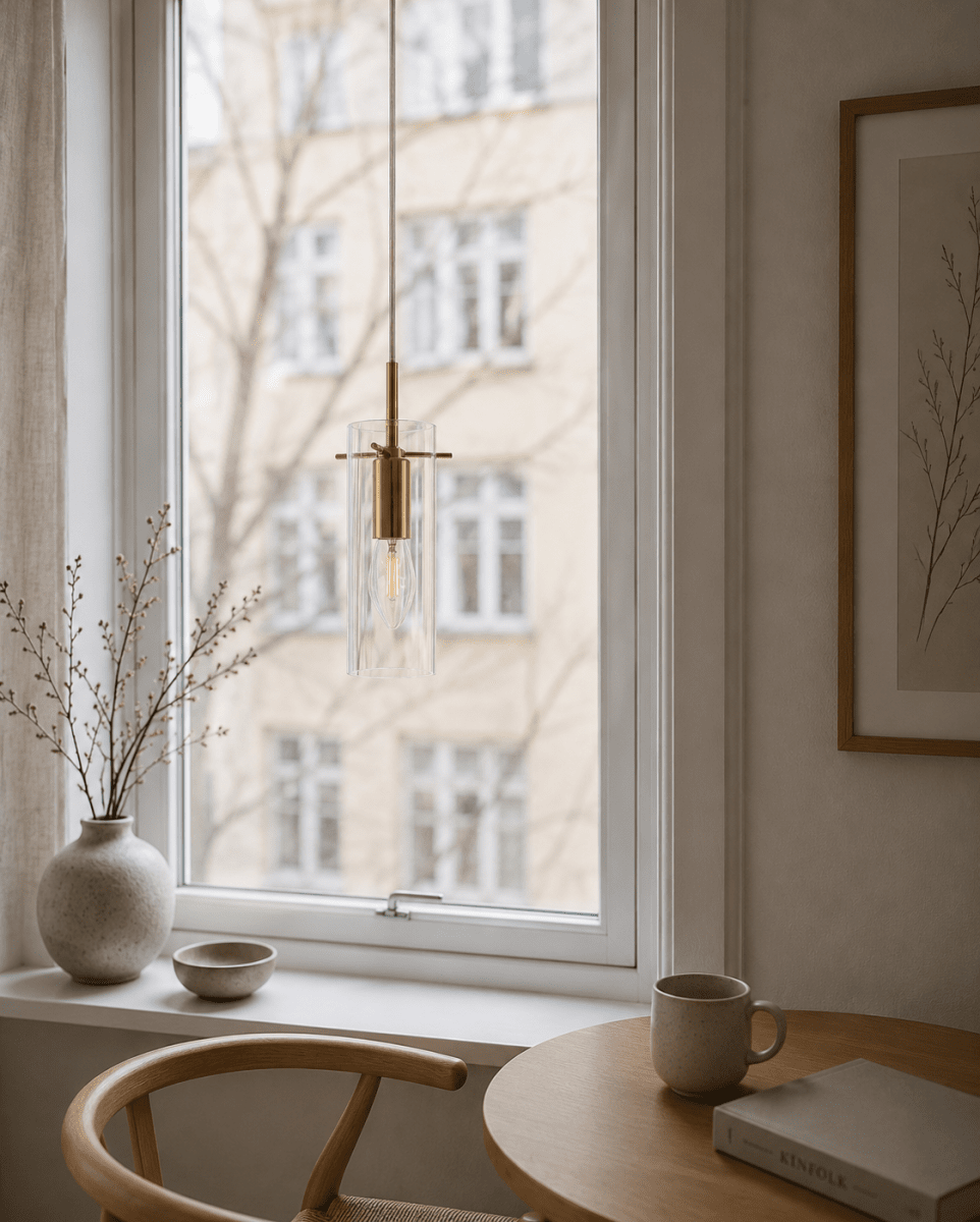 Cilinda Ø7 Messing/transparant raamlamp Van Nordic Lighting - Cilinda is een tijdloze raamlamp met een elegant design.