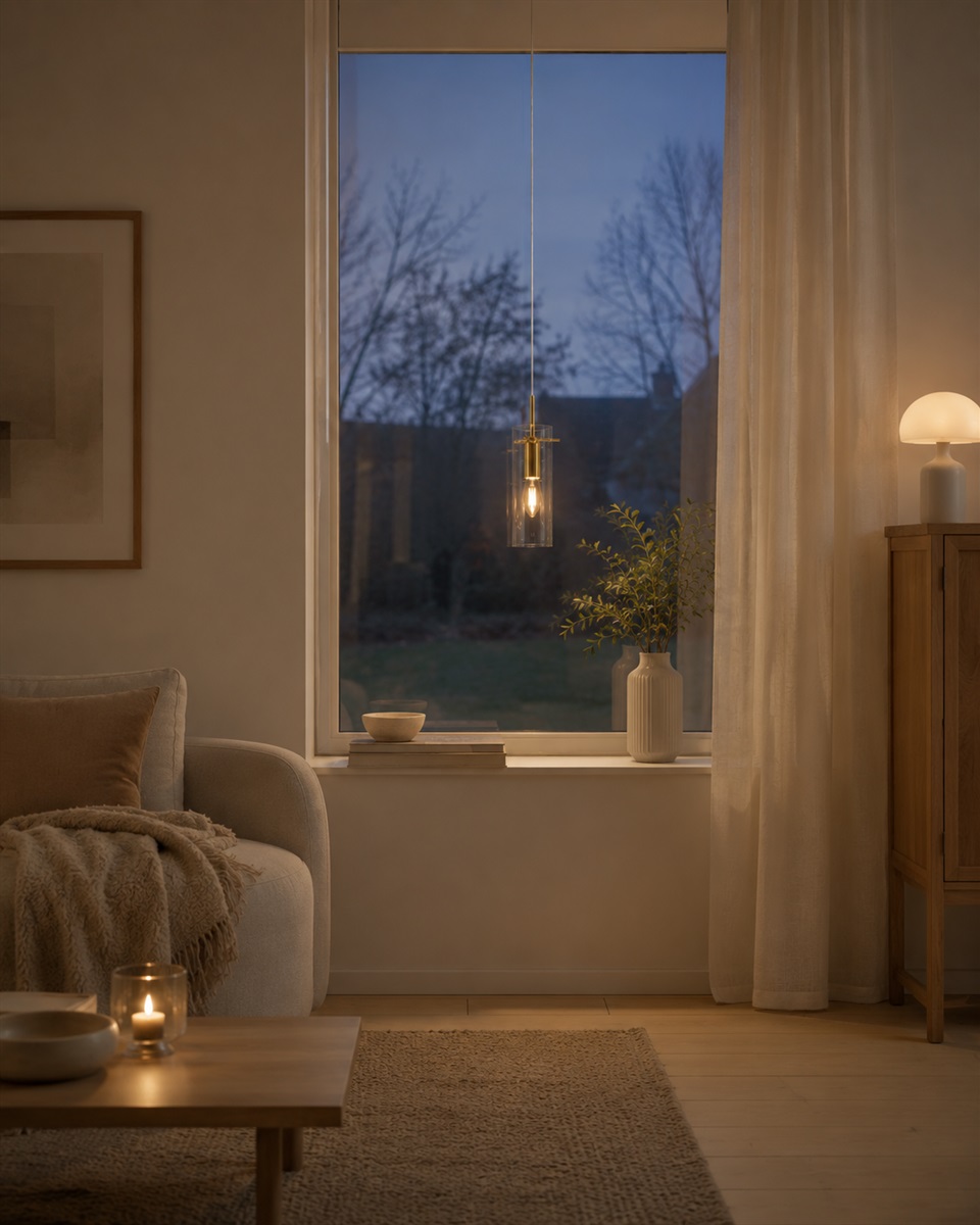 Cilinda Ø7 Messing/transparant raamlamp Van Nordic Lighting - Cilinda is een tijdloze raamlamp met een elegant design.