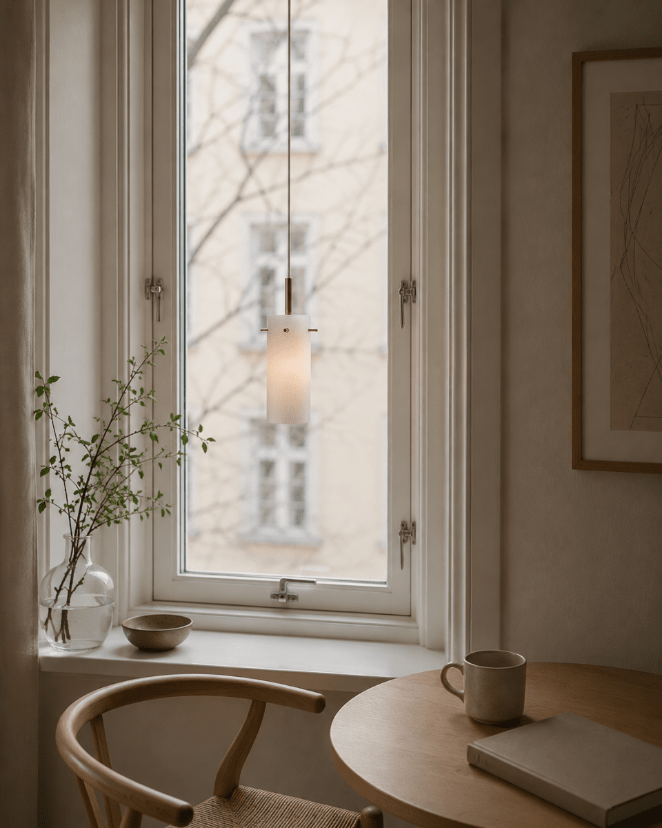 Cilinda Ø7 Messing/wit raamlamp Van Nordic Lighting - Cilinda is een tijdloze raamlamp met een elegant design.