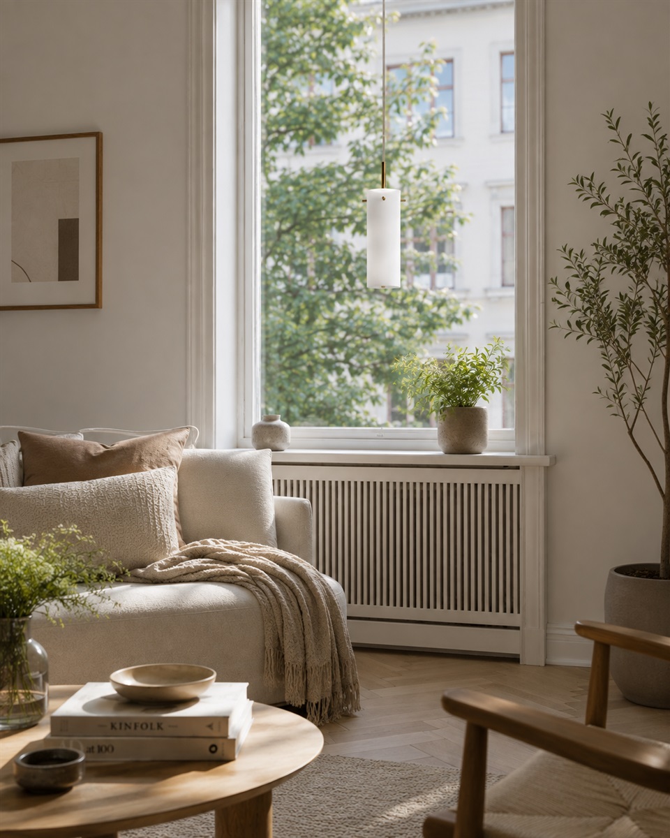 Cilinda Ø7 Messing/wit raamlamp Van Nordic Lighting - Cilinda is een tijdloze raamlamp met een elegant design.