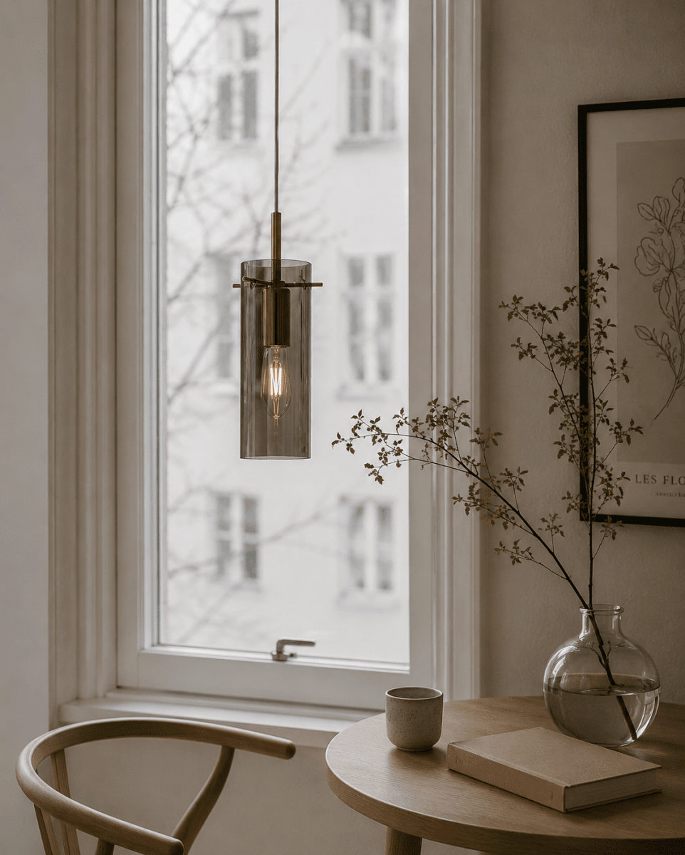 Cilinda Ø7 Messing/gerookt raamlamp Van Nordic Lighting - Cilinda is een tijdloze raamlamp met een elegant design.
