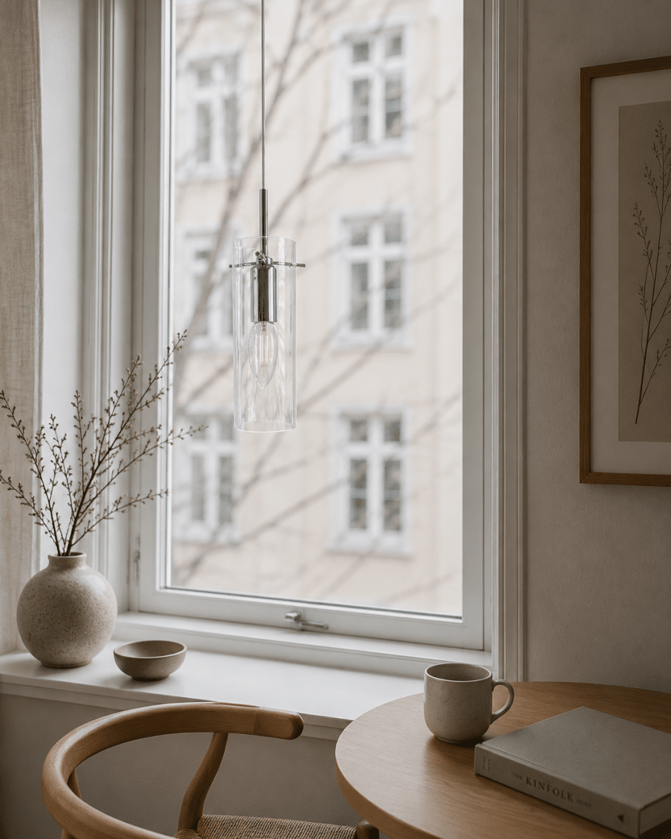 Cilinda Ø7 Chroom/transparant raamlamp Van Nordic Lighting - Het heldere glas zorgt voor een mooie lichtspreiding en in combinatie met het metaal met chromen afwerking vormt het een stijlvol interieurdetail.