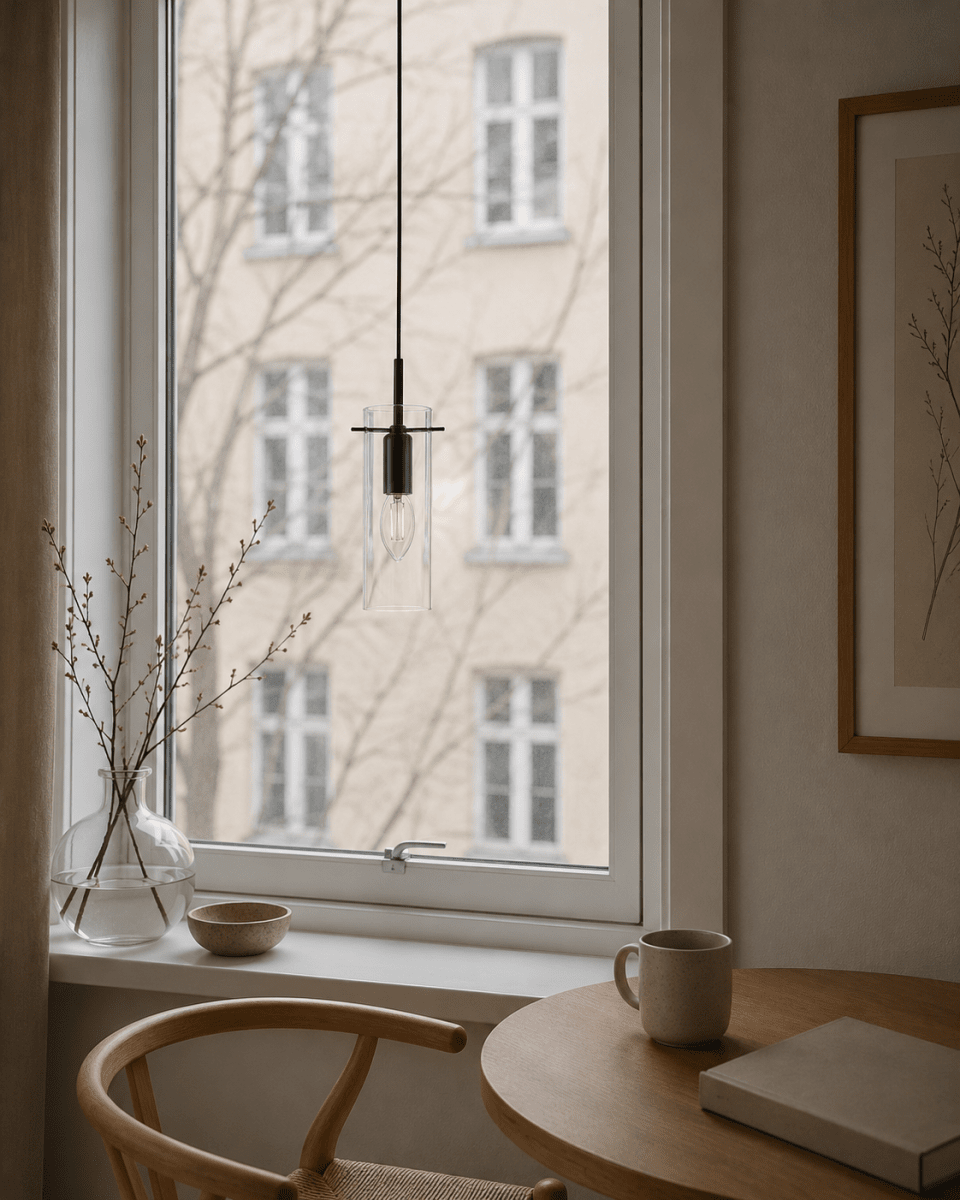 Cilinda Ø7 Zwart/transparant raamlamp Van Nordic Lighting - Cilinda is een tijdloze raamlamp met een stijlvol design.