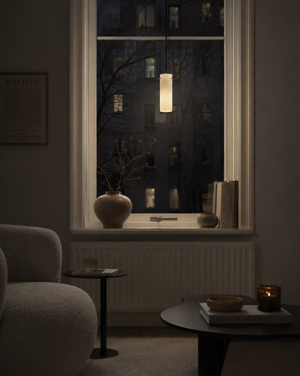 Cilinda Ø7 Zwart en wit raamlamp Van Nordic Lighting - Cilinda is een tijdloze raamlamp met een stijlvol design.