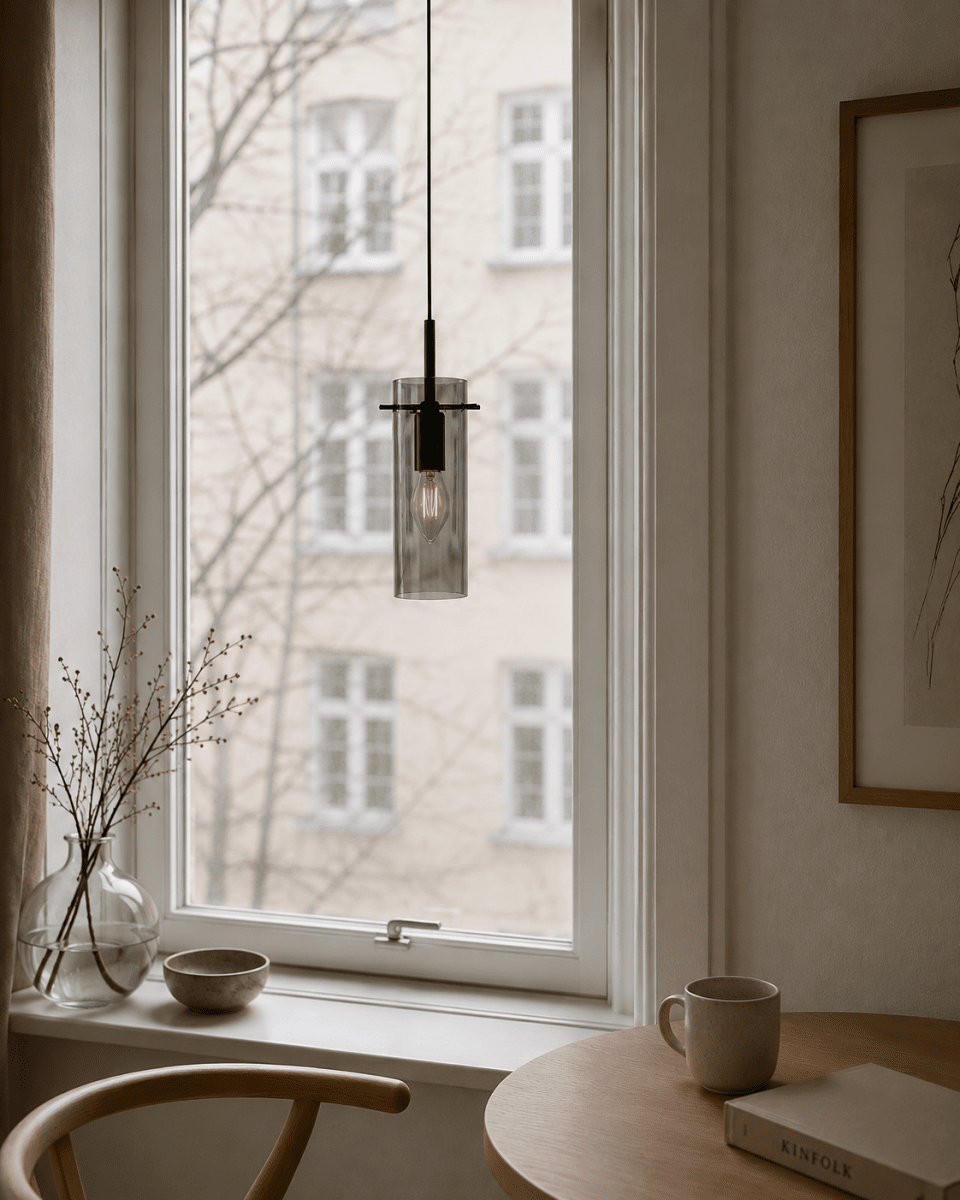 Cilinda Ø7 Zwart/Rookkleurig raamlamp Van Nordic Lighting - Cilinda is een tijdloze raamlamp met een elegant design.