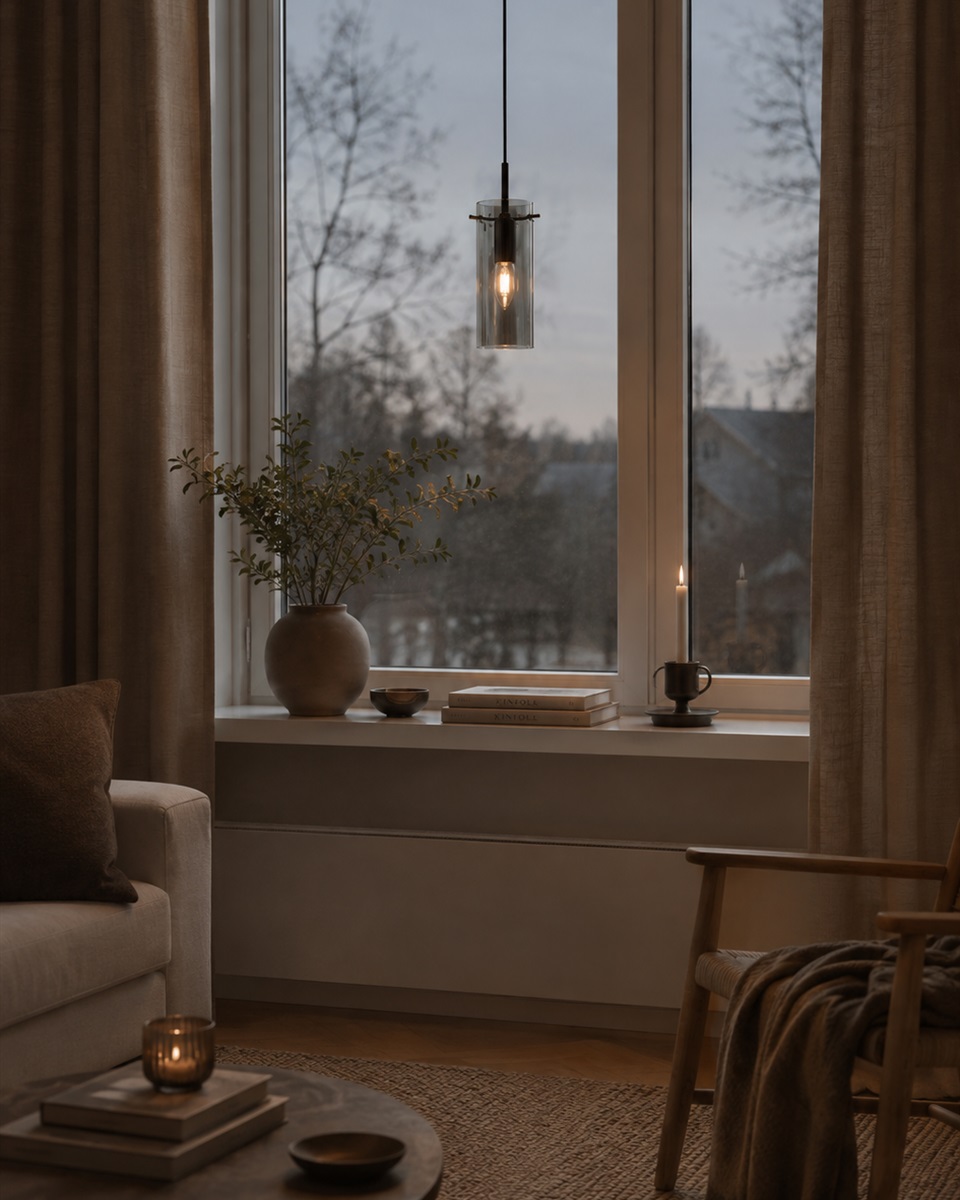 Cilinda Ø7 Zwart/Rookkleurig raamlamp Van Nordic Lighting - Cilinda is een tijdloze raamlamp met een elegant design.