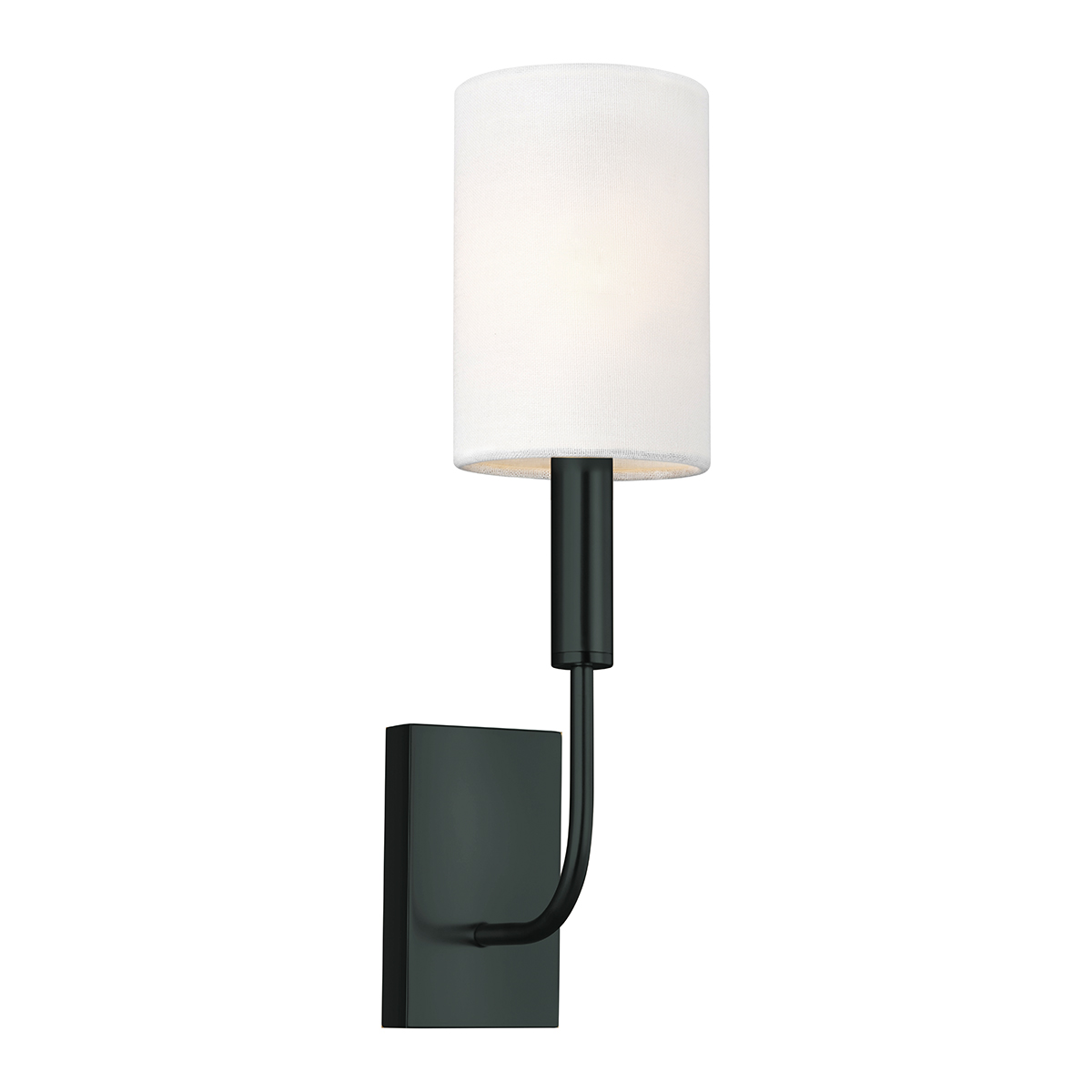 Brianna 36cm Zwart wandlamp Van Elstead Lighting - De armatuur is gemaakt van zwart metaal en heeft een zacht gebogen arm die een mooi contrast vormt met de rechte wandplaat.