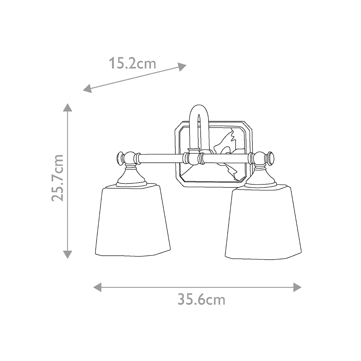 Concord 36cm Chroom badkamerlamp Van Elstead Lighting - Deze is voorzien van twee zacht gevormde, opaalwitte glaskappen die een aangenaam en gelijkmatig licht verspreiden, perfect voor badkamers.