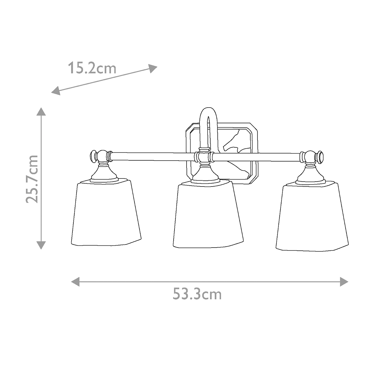 Concord 53cm Chroom badkamerlamp Van Elstead Lighting - Deze is voorzien van drie zacht gevormde, opaalwitte glaskappen die een aangenaam en egaal licht verspreiden, ideaal voor badkamers.