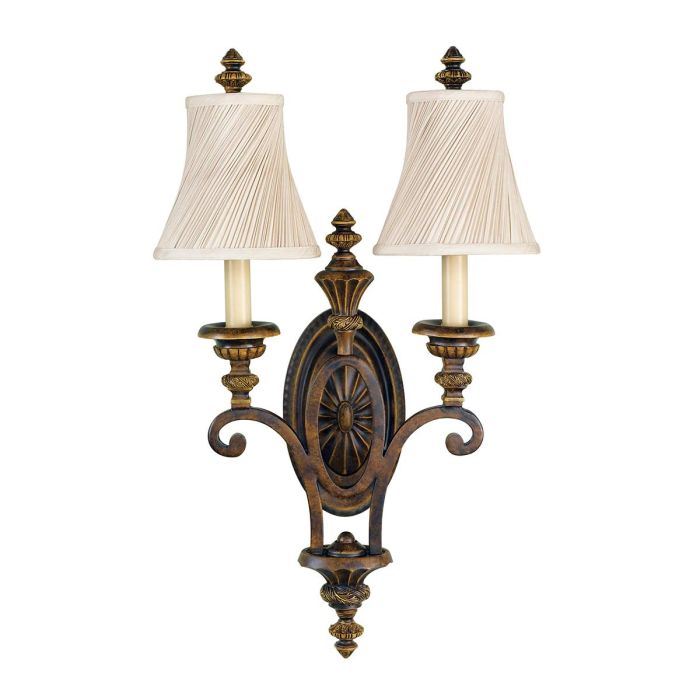 Drawing Room 60cm Bronzen wandlamp Van Elstead Lighting - Ljusk&auml;llorna p&aring; vardera arm omfamnas av varsin dekorativ lampsk&auml;rm som bidrar med en fin och harmonisk ljusspridning i rummet.