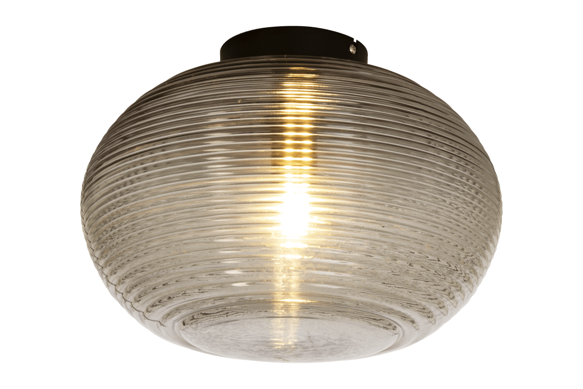 Sefyr Ø32 Rookkleurig plafondlamp Van Aneta Lighting - SEFYR plafondlamp met vlak geribbeld gekleurd glas, 40W E27 (niet inbegrepen).