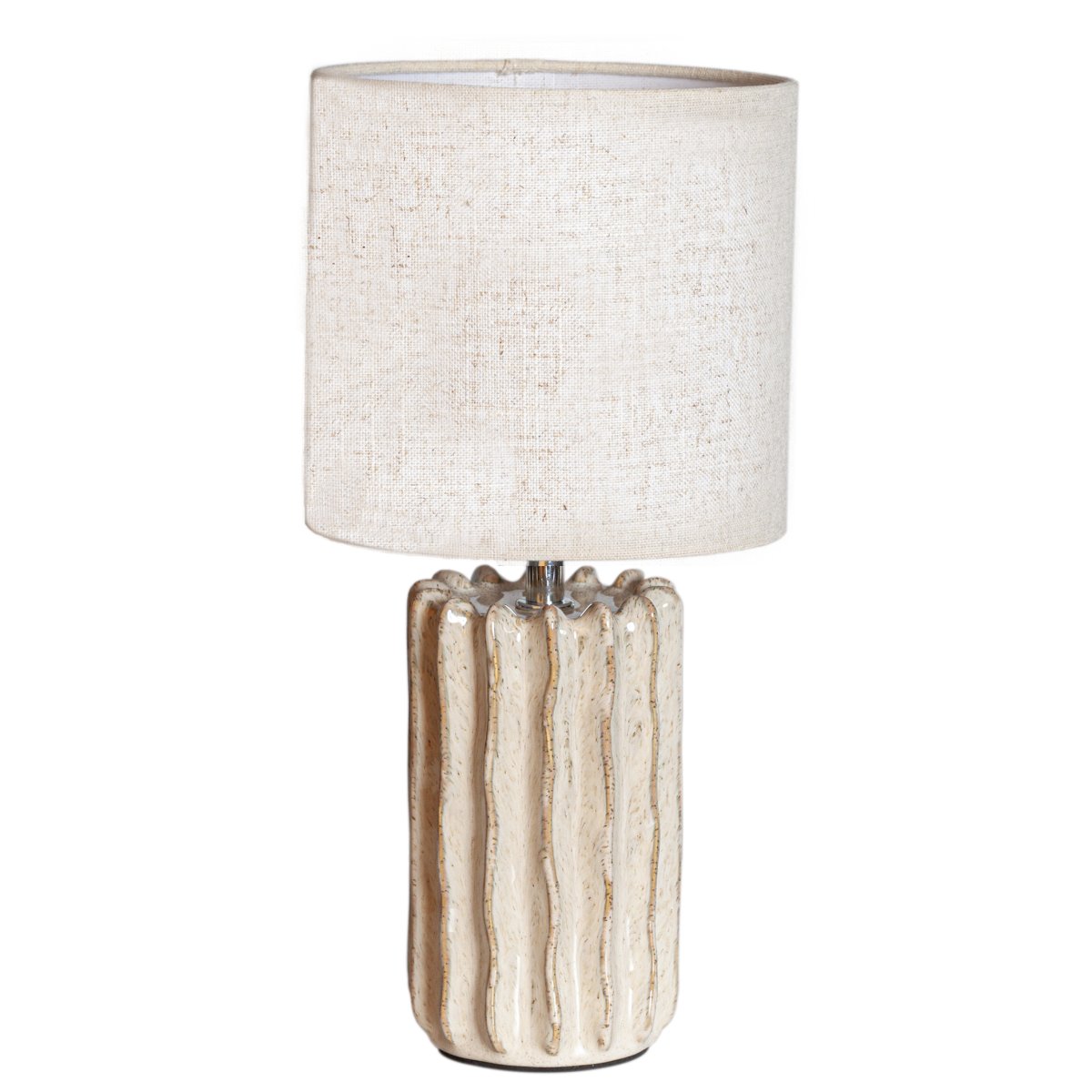 Flint 33cm Beige tafellamp Van Cottex - De lampvoet is gecombineerd met een beige textielen kap, wat een zacht en harmonieus geheel vormt.