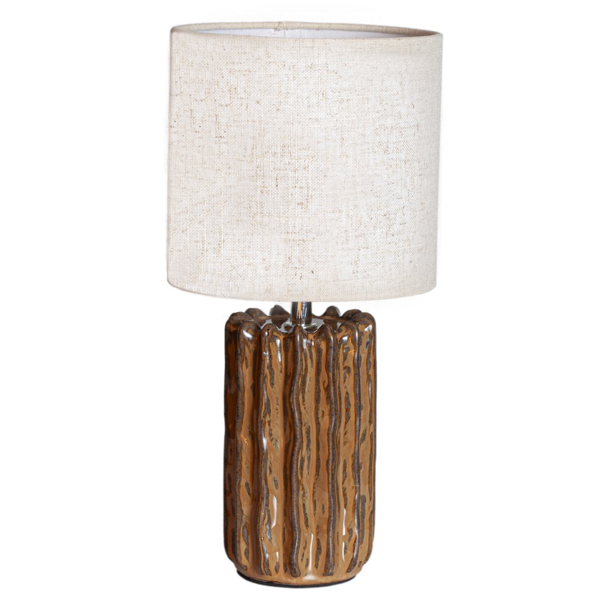 Flint 33cm Bruin tafellamp Van Cottex - De lampvoet is gecombineerd met een beige textielen kap die het geheel verzacht en een aangenaam licht verspreidt.