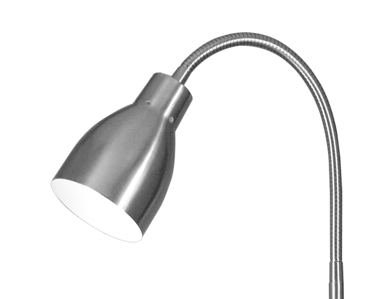 Sarek Staal vloerlamp Van Aneta Lighting - Sarek is een stijlvolle staande lamp in mat geborsteld metaal met een flexibele arm voor eenvoudige aanpassing van het licht.