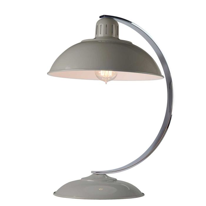 Franklin 46cm Grijs tafellamp Van Elstead Lighting - Bordslampan Franklin har en elegant b&ouml;jd arm i polerad krom samt en spunnen metallsk&auml;rm och bas i blank gr&aring; finish.