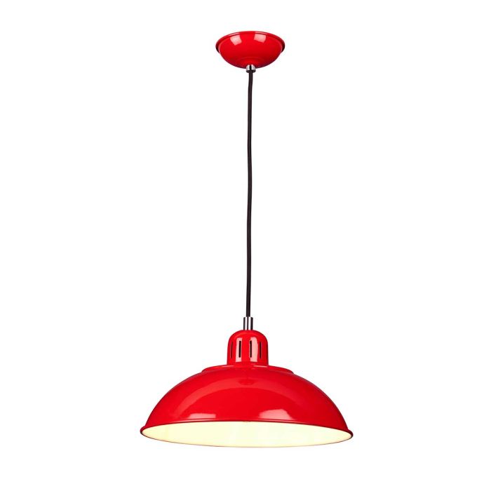 Franklin Ø30 ROOD hanglamp Van Elstead Lighting - Den vita insidan av sk&auml;rmen ger en klar och bra ljusspridning.