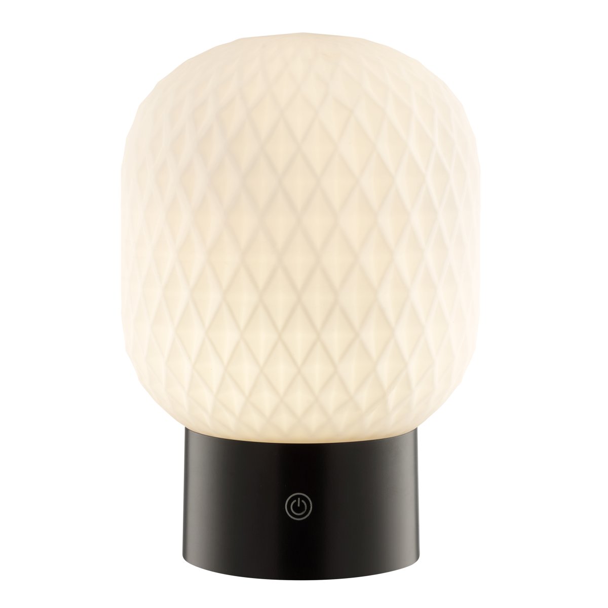 Sarastro 20cm Zwart Draagbare Van Brilliant - De decoratieve, witte glazen kap zorgt voor een zachte gloed, terwijl de zwarte voet de touchdimmer herbergt en de RGB-functie bedient - alles in een discreet en elegant formaat.