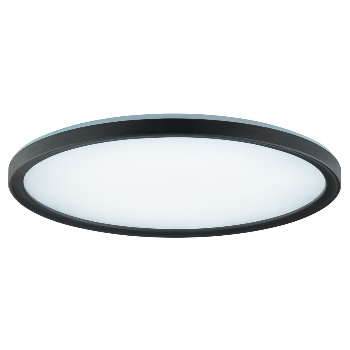 Avola Ø30 Zwart plafondlamp Van Brilliant - Avola is een stijlvolle plafondlamp met een wit lichtpaneel en een zwart frame, wat zorgt voor een moderne en minimalistische uitstraling.