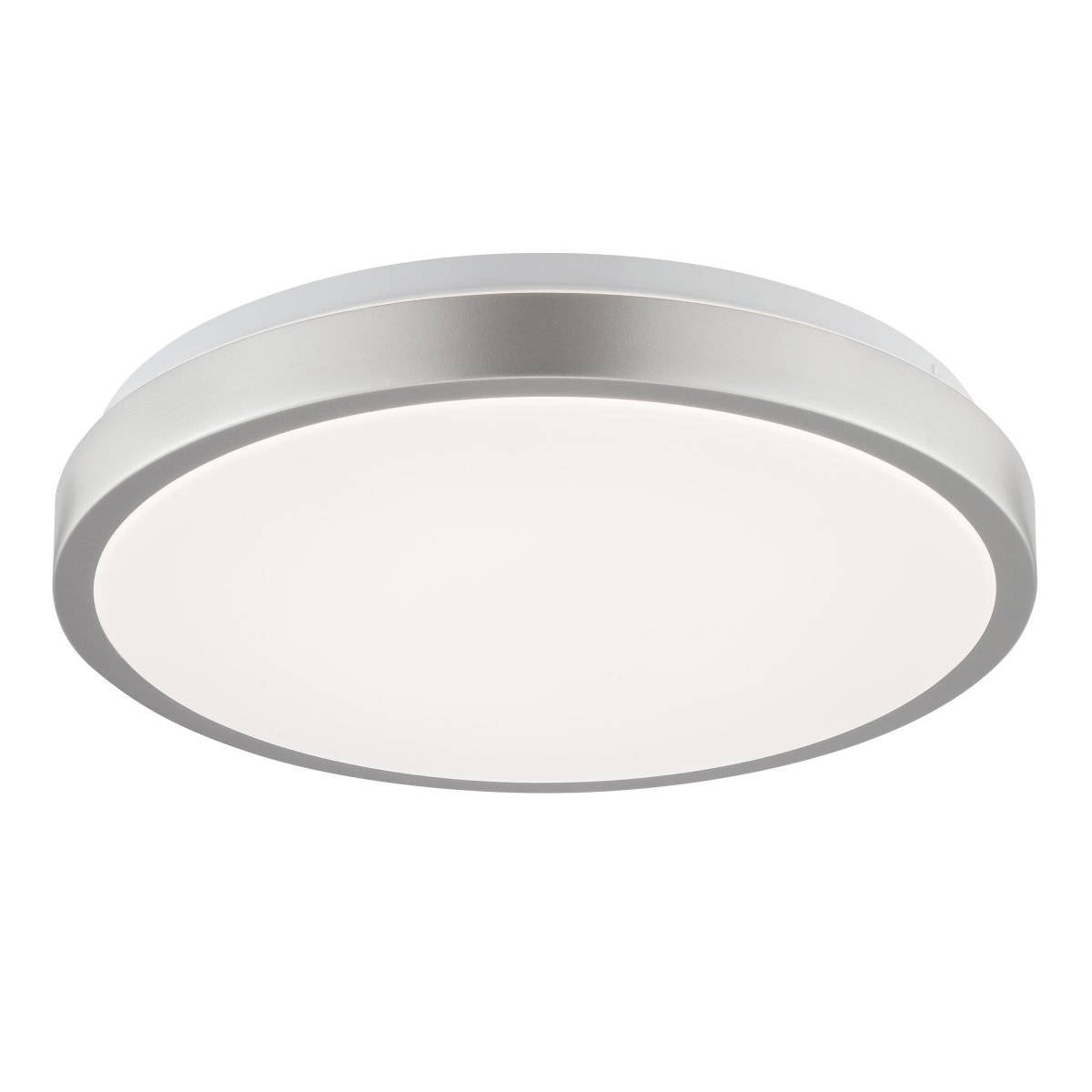 Livius Ø33 Nikkel plafondlamp Van Brilliant - Livius is een stijlvolle plafondlamp van metaal en kunststof, ontworpen met een nikkelkleurig frame dat het ronde ledpaneel op een moderne en discrete manier omlijst.