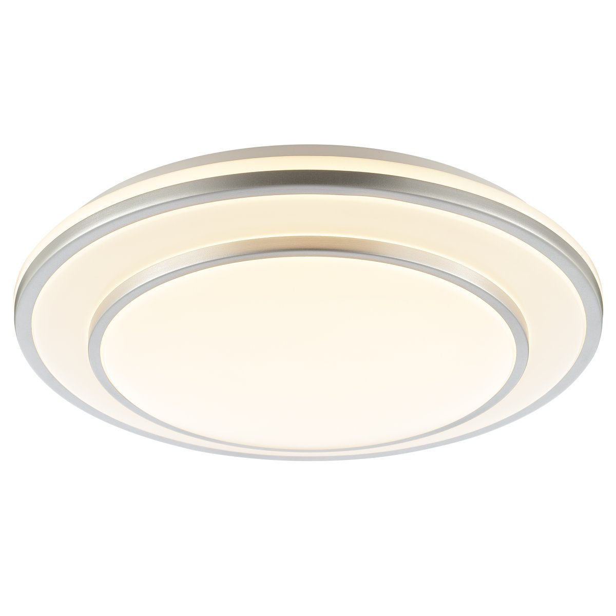 Luciano Ø40 Zilver plafondlamp Van Brilliant - Luciano is een stijlvolle plafondlamp van metaal en kunststof, ontworpen met zilveren frames die het ronde ledpaneel op een moderne en discrete manier omlijsten.