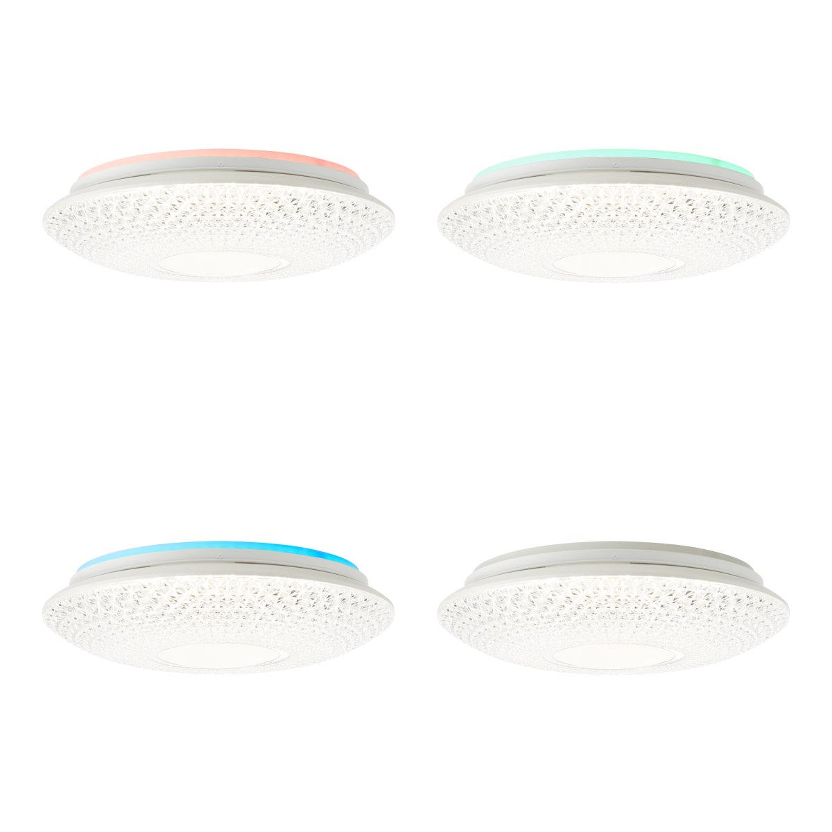 Lucian Ø40 Wit plafondlamp Van Brilliant - Het ledpaneel wordt omarmd door een helder scherm met kleine prisma's, wat een prachtig lichtpatroon in de kamer cre&euml;ert wanneer de lamp brandt.