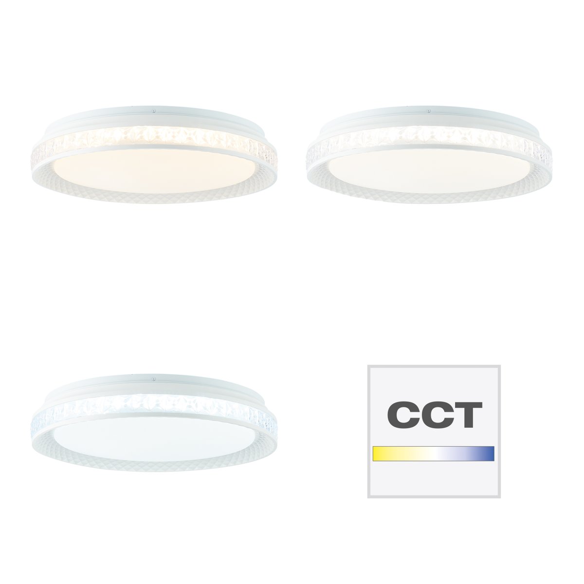 Burlie Ø40 Wit plafondlamp Van Brilliant - Het ge&iuml;ntegreerde ledpaneel straalt een helder licht van 2400 lm uit dat in drie stappen dimbaar is met de meegeleverde afstandsbediening.