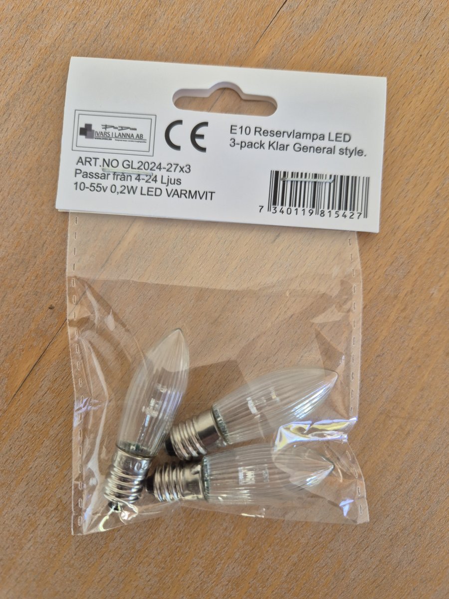 E10 LED 0,2W 2700K 3 Stuks Van Pixie Design - Vervangingslamp in een verpakking van 3, E10-fitting, 0,2 W per lichtbron.