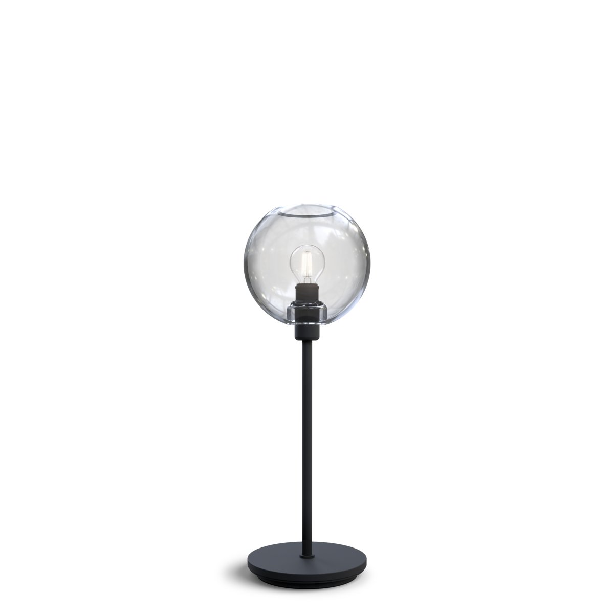 Gloria 46cm Zwart/helder tafellamp Van Belid - Gloria heeft een eenvoudig en elegant ontwerp met een metalen lampenvoet en een ronde glazen kap.