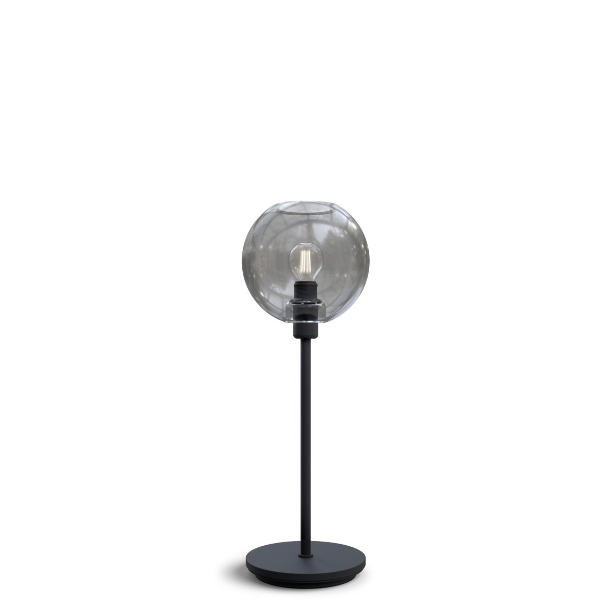 Gloria 46cm Zwart/rook tafellamp Van Belid - Gloria heeft een eenvoudig en elegant ontwerp met een metalen lampenvoet en een ronde glazen kap.