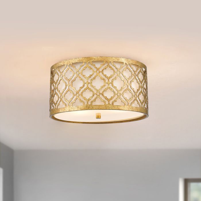 Arabella Ø40 Goud plafondlamp Van Elstead Lighting - De Arabella plafondlamp heeft een prachtig ontwerp, gemaakt van staal met een rustieke, verouderde goudkleurige afwerking in de stijl van "Distressed Gold".