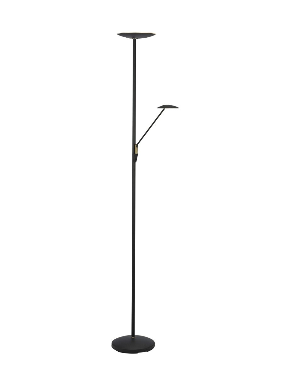 Barone Zwart vloerlamp Van Texa Design - De draaibare uplight zorgt voor een helder licht van 2200 lm en de leesarm biedt een prettig leeslicht van 600 lm.
