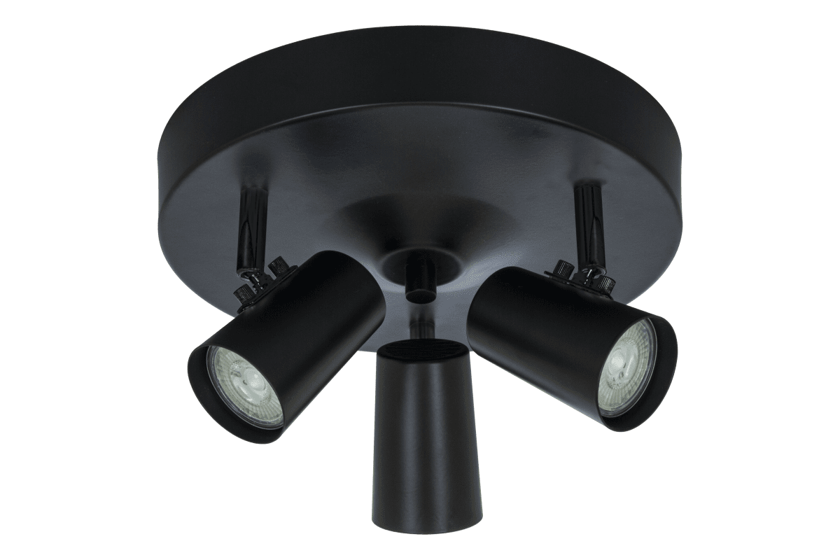 Pilot 3 Zwart spot Van Aneta Lighting - De ronde plafondspot Pilot in zwart gelakt metaal met chromen details heeft een stijlvol design dat past bij de meeste huizen en interieurstijlen.