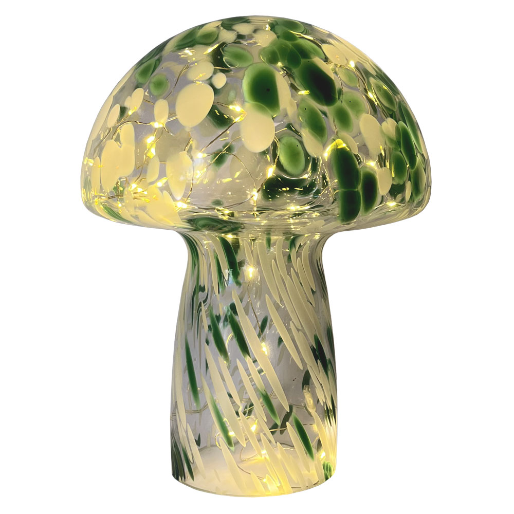 Mushroom 23cm Groente tafellamp Van Pixie Design - De paddenstoellamp van Pixie Design heeft een prachtig design met een gemarmerd oppervlak in groen en wit.