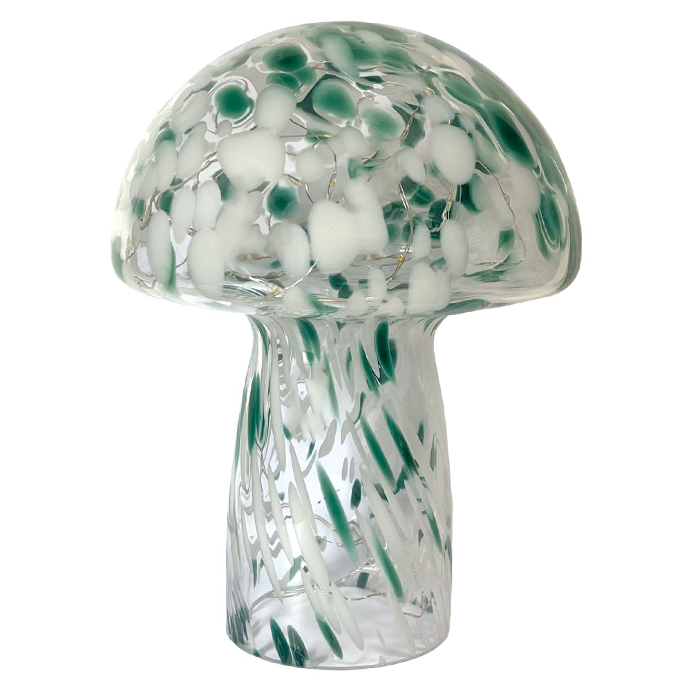 Mushroom 23cm Groente tafellamp Van Pixie Design - De paddenstoellamp van Pixie Design heeft een prachtig design met een gemarmerd oppervlak in groen en wit.