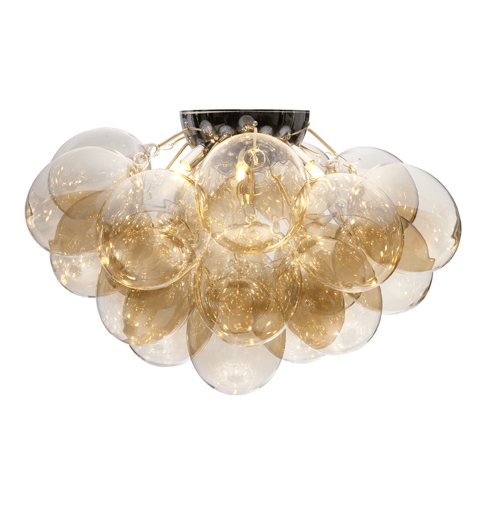 Gross Ø70 Amber plafondlamp Van By Rydéns - De handgemaakte glazen bollen geven een uniek gevoel van kwaliteit en vakmanschap en verspreiden een fijne en aangename gloed die de kamer vult met een zachte en uitnodigende sfeer.