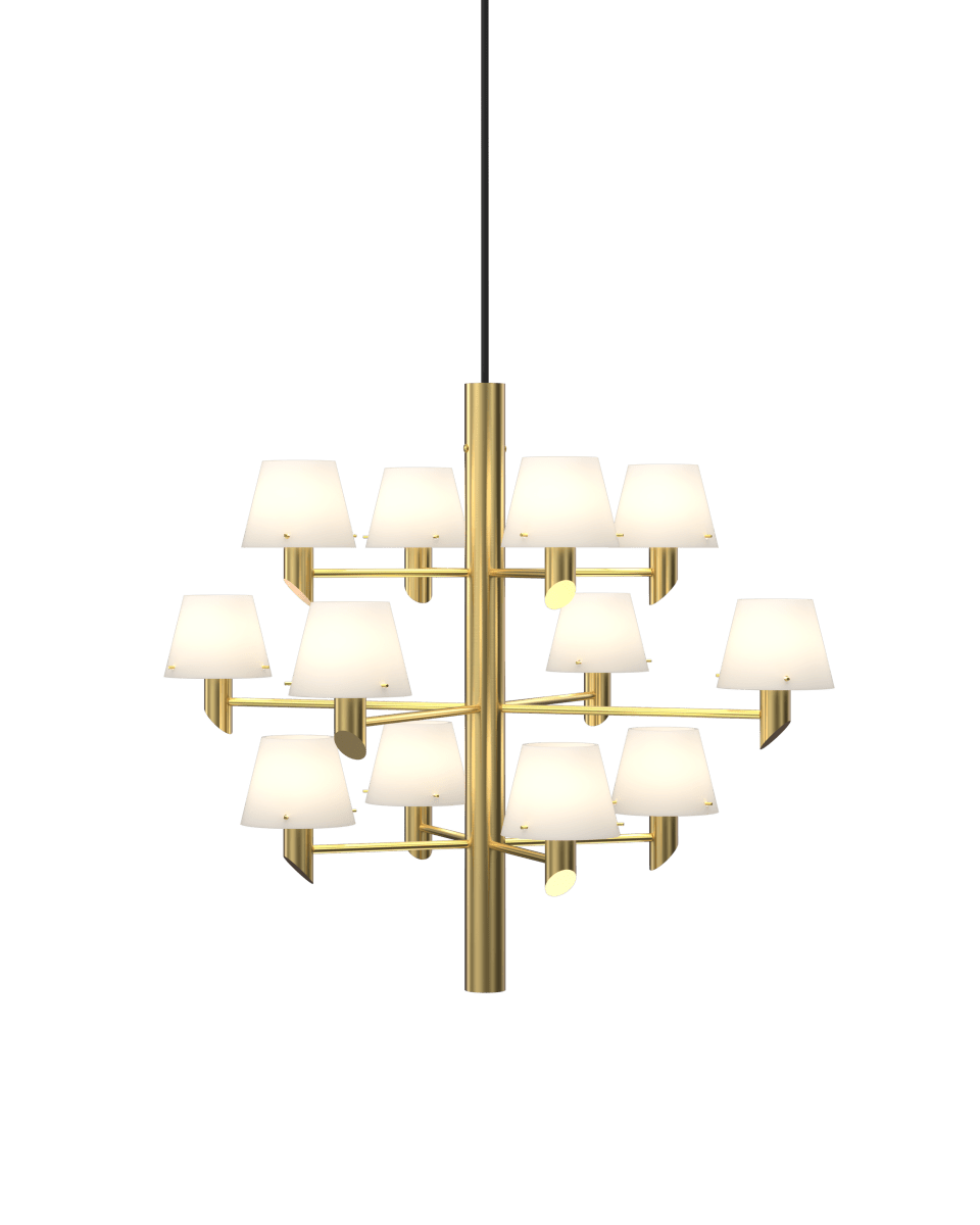 Gil Ø67 Messing hanglamp Van Herstal - Gil is een schitterende kroonluchter met messing afwerking die de essentie van Deens design belichaamt: klassiek, zacht maar toch gestructureerd.